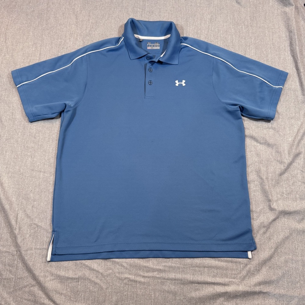 Under Armour Shirt Mens Extra Large XL‎ Blue HeatGear Polo Athletic Golf Loose